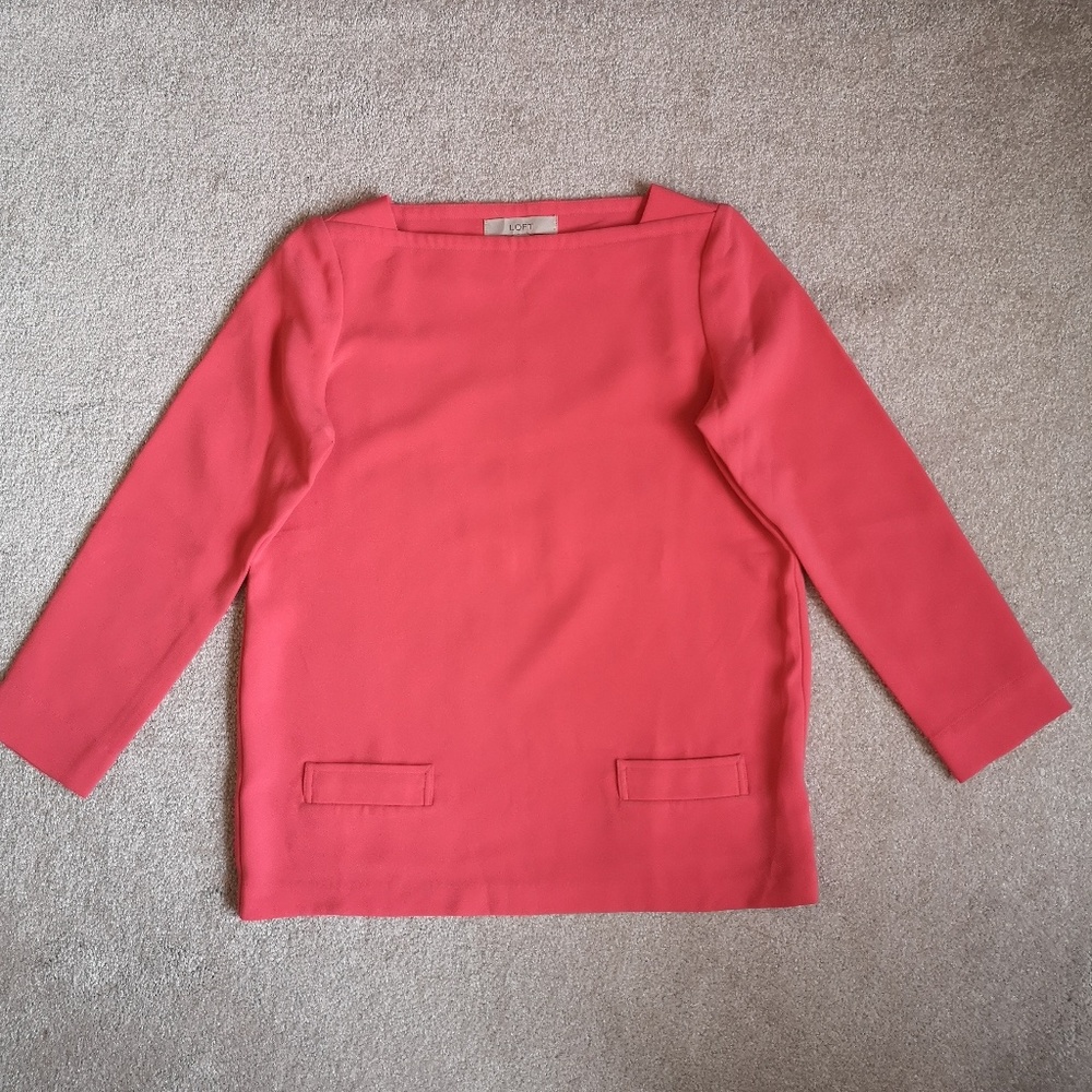 Ann Taylor LOFT Pink Retro Mod Long Sleeve Pocket Blouse Size XS